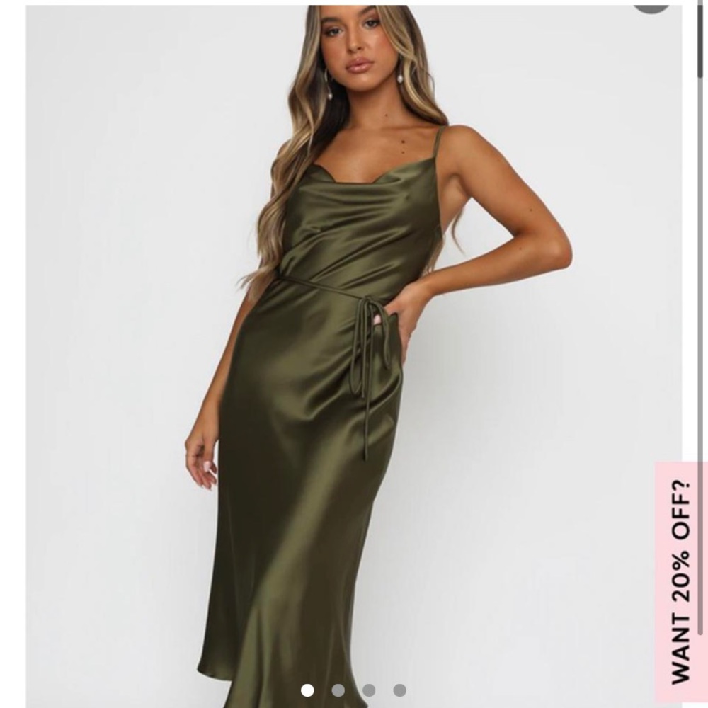 whitefox boutique olive green silk slip dress